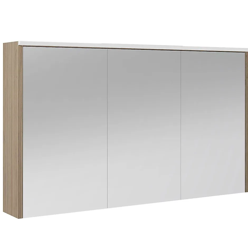 Decotec Armoire de salle de bains lumineuse LED avec miroir effet bois l.120 x H.70 x P.18 cm, Havana