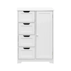 Mobili Rebecca Armoire de Salle de Bains 4 Tiroirs 1 Porte en MDF Blanc Rebecca Mobili* Armoire De Salle De Bains|Meuble De Salle De Bains Faible Profondeur
