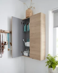 GoodHome Armoire de salle de bains faible profondeur effet chêne l.60 x H.90 x P.15 cm, Imandra