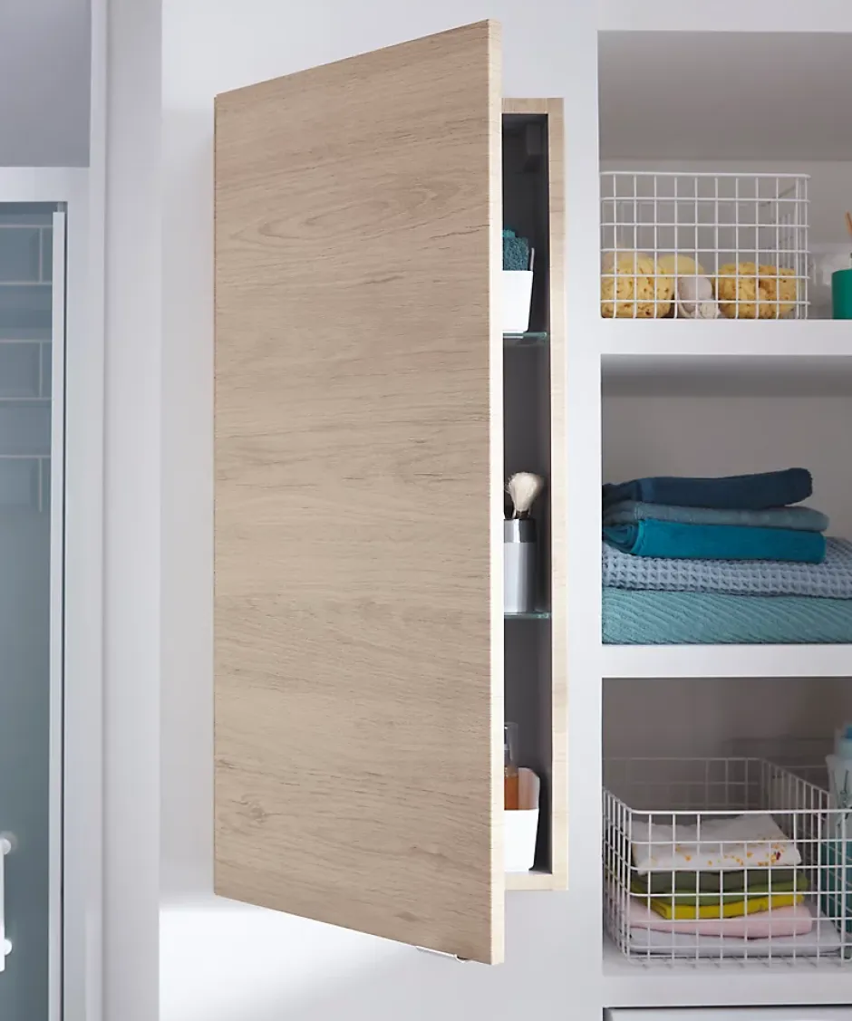 GoodHome Armoire de salle de bains faible profondeur effet chêne l.40 x H.90 x P.15 cm, Imandra* Meuble Wc|Colonne De Salle De Bains