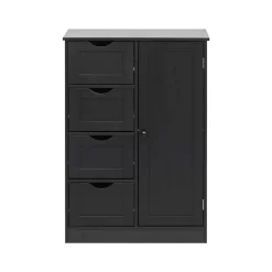 Mobili Rebecca Armoire de Salle de Bains 4 Tiroirs 1 Porte en MDF Noir Rebecca Mobili* Meuble De Salle De Bains Faible Profondeur