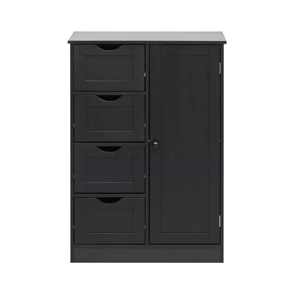 Mobili Rebecca Armoire de Salle de Bains 4 Tiroirs 1 Porte en MDF Noir Rebecca Mobili* Meuble De Salle De Bains Faible Profondeur