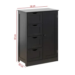 Mobili Rebecca Armoire de Salle de Bains 4 Tiroirs 1 Porte en MDF Noir Rebecca Mobili* Meuble De Salle De Bains Faible Profondeur