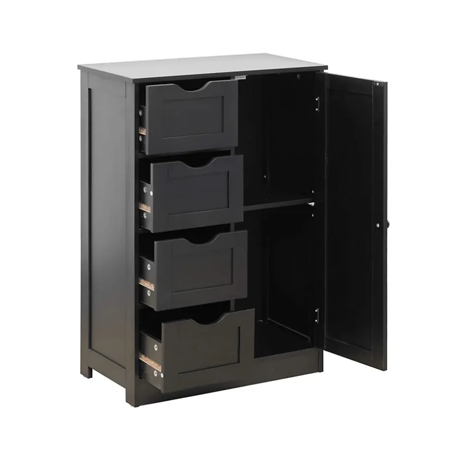 Mobili Rebecca Armoire de Salle de Bains 4 Tiroirs 1 Porte en MDF Noir Rebecca Mobili* Meuble De Salle De Bains Faible Profondeur