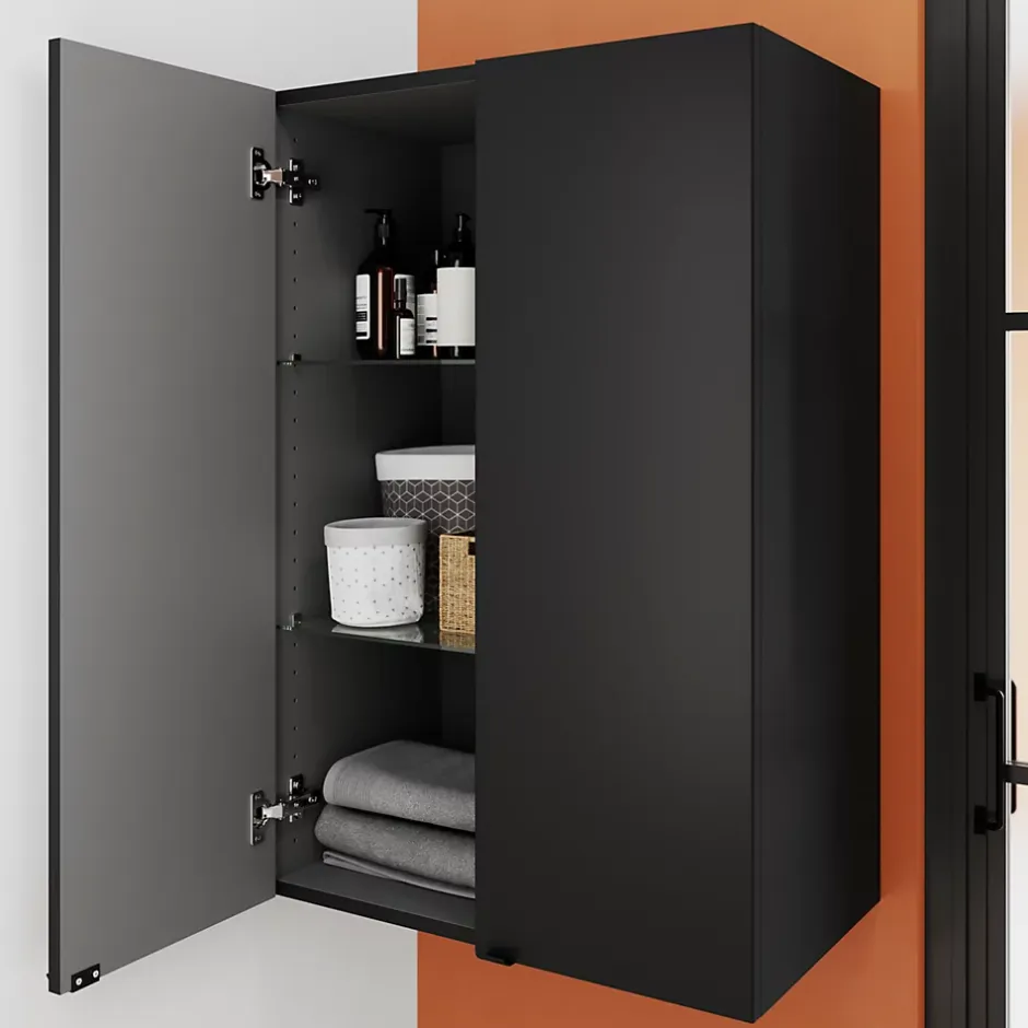 GoodHome Armoire de salle de bains noir mat l.60 x H.90 x P.36 cm, Imandra* Armoire De Salle De Bains