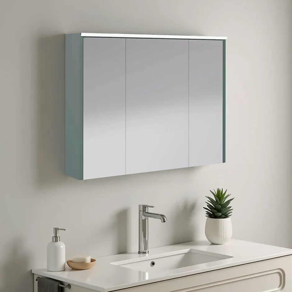 Decotec Armoire de salle de bains éclairante LED vert toundra avec miroir l.90 x H.70 x P.18 cm, Archi