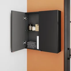 GoodHome Armoire de salle de bains faible profondeur noir mat l.60 x H.60 x P.15 cm, Imandra
