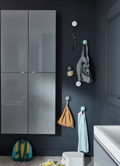 GoodHome Armoire de salle de bains faible profondeur gris brillant l.40 x H.90 x P.15 cm, Imandra