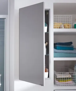 GoodHome Armoire de salle de bains faible profondeur gris brillant l.40 x H.90 x P.15 cm, Imandra