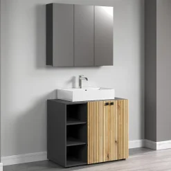 Calicosy Armoire de toilette 3 portes miroir L90 cm - PUREBLISS* Etagère Salle De Bains