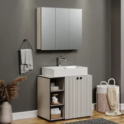Calicosy Armoire de toilette 3 portes miroir L90 cm - PUREBLISS* Etagère Salle De Bains