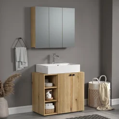 Calicosy Armoire de toilette 3 portes miroir L90 cm - PUREBLISS* Etagère Salle De Bains