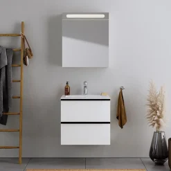 Duravit Armoire de toilette aluminium 1 porte miroir charnière gauche + éclairage LED pour salle de bain + toilette, 70x60x15cm, DURAPOINT* Armoire De Toilette
