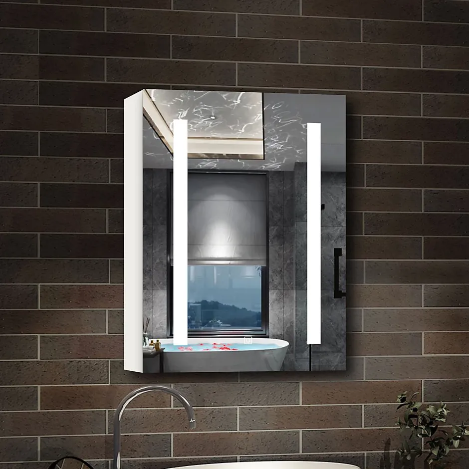 AICA Sanitaire Armoire de toilette avec Miroir LED Anti-Buée, Éclairage 3 Couleurs et Prise Rasoir, Blanc, 60x70 cm,