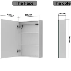 AICA Sanitaire Armoire de toilette avec Miroir LED Anti-Buée, Éclairage 3 Couleurs et Prise Rasoir, Blanc, 60x70 cm,