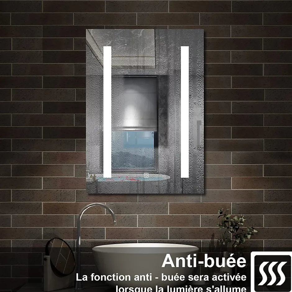 AICA Sanitaire Armoire de toilette avec Miroir LED Anti-Buée, Éclairage 3 Couleurs et Prise Rasoir, Blanc, 60x70 cm,