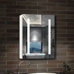 AICA Sanitaire Armoire de toilette avec Miroir LED Anti-Buée, Éclairage 3 Couleurs et Prise Rasoir, Blanc, 50x70 cm,