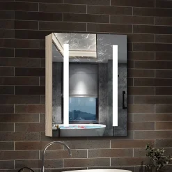 AICA Sanitaire Armoire de toilette avec Miroir LED Anti-Buée, Éclairage 3 Couleurs et Prise Rasoir, Chêne, 40x70 cm,