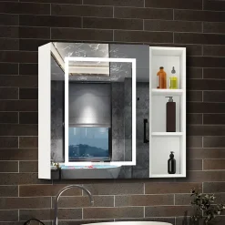AICA Sanitaire Armoire de toilette avec Miroir LED et Étagère Latérale, Anti-Buée, Éclairage 3 Couleurs + Prise USB, Blanc 80x70 cm* Armoire De Toilette