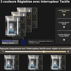 AICA Sanitaire Armoire de toilette avec Miroir LED et Étagère Latérale, Anti-Buée, Éclairage 3 Couleurs + Prise, Anthracite 60x70 cm* Armoire De Toilette