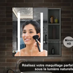 AICA Sanitaire Armoire de toilette avec Miroir LED et Étagère Latérale, Anti-Buée, Éclairage 3 Couleurs + Prise, Anthracite 60x70 cm* Armoire De Toilette