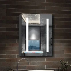AICA Sanitaire Armoire de toilette avec Miroir LED Anti-Buée, Éclairage 3 Couleurs et Prise Rasoir, Anthracite, 60x70 cm,