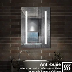 AICA Sanitaire Armoire de toilette avec Miroir LED Anti-Buée, Éclairage 3 Couleurs et Prise Rasoir, Anthracite, 60x70 cm,