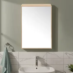 GoodHome Armoire de toilette avec miroir l.50 x H.70 x P.15 cm, placage chêne, Avela
