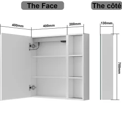 AICA Sanitaire Armoire de toilette avec Miroir LED et Étagère Latérale, Anti-Buée, Éclairage 3 Couleurs + Prise, Blanc 60x70 cm