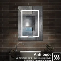 AICA Sanitaire Armoire de toilette avec Miroir LED Anti-Buée, Anthracite 50x70 cm, Éclairage 3 Couleurs et Prise Rasoir,* Armoire De Toilette