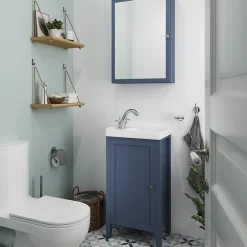 GoodHome Armoire de toilette bleu mat l.50 x H.70 x P.15 cm, Perma* Armoire De Toilette|Meuble De Salle De Bains Faible Profondeur