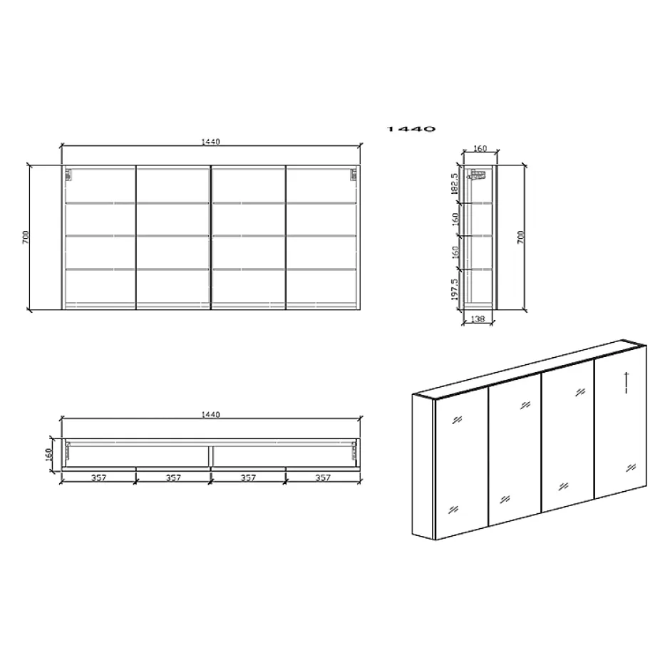 Stano Armoire de toilette bloc-miroir SIENA largeur 144 cm chêne clair texture