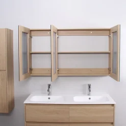 Stano Armoire de toilette bloc-miroir FORTINA largeur 120 cm chêne clair
