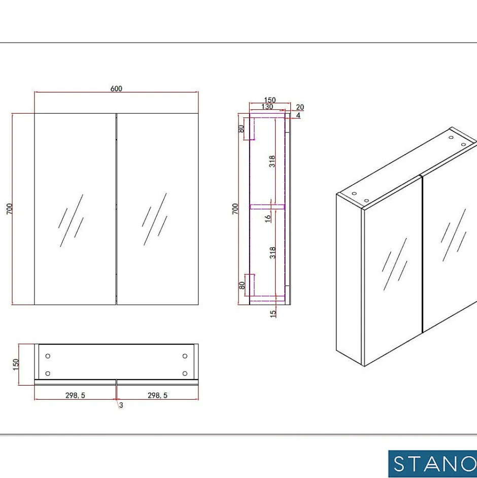 Stano Armoire de toilette bloc-miroir FORTINA largeur 60 cm chêne clair* Armoire De Toilette