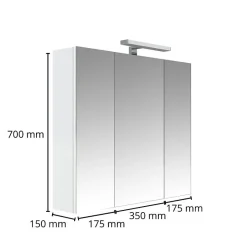 Planète Bain Armoire de toilette éclairante 3 portes 70 cm blanche Juno 2* Armoire De Toilette