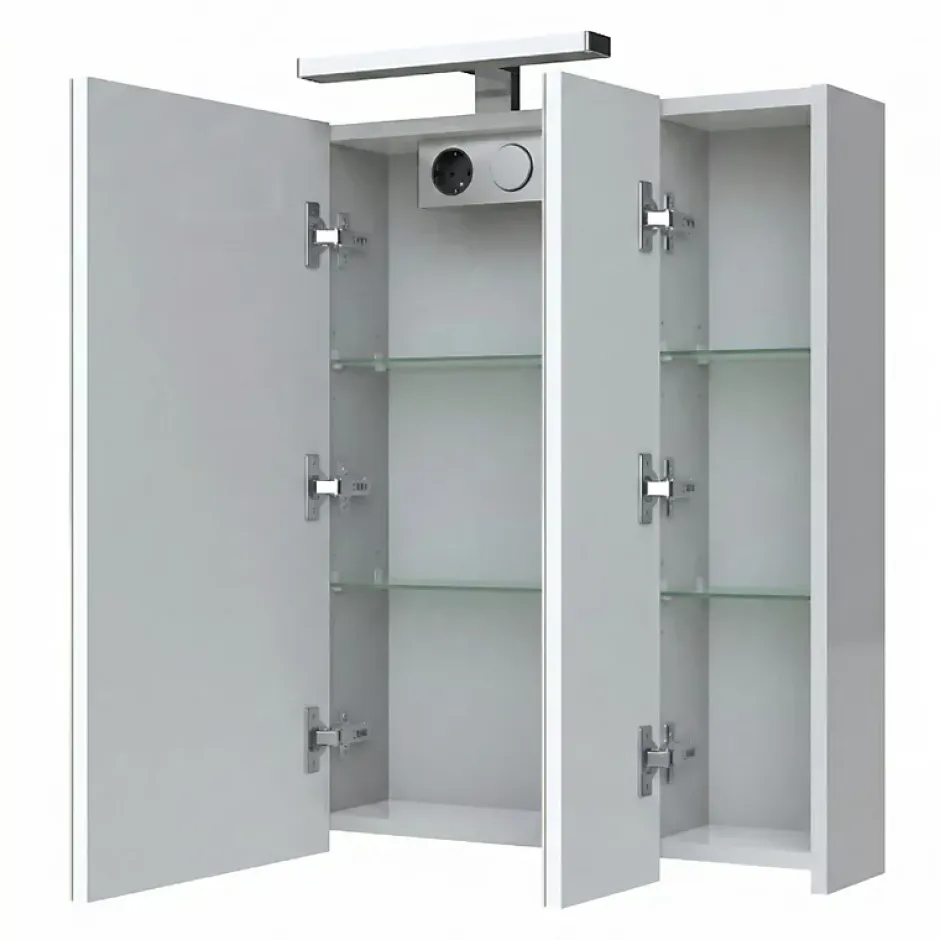 Planète Bain Armoire de toilette éclairante 3 portes 70 cm blanche Juno 2* Armoire De Toilette