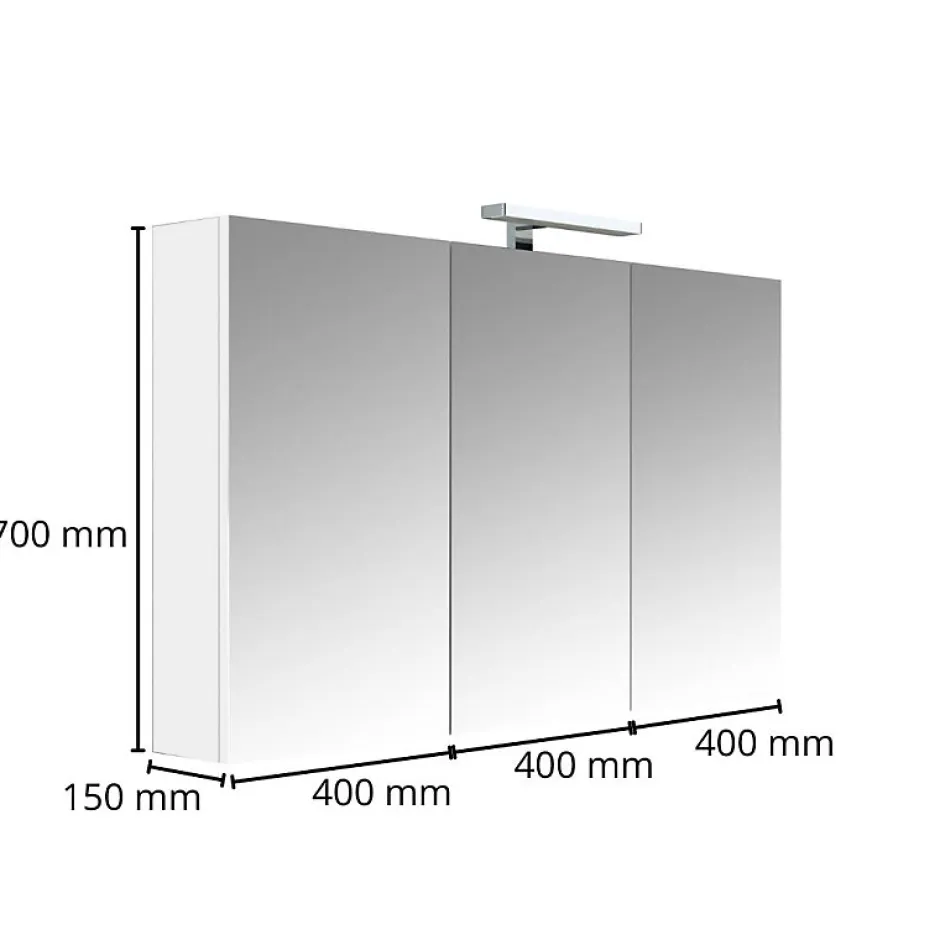 Planète Bain Armoire de toilette éclairante 3 portes 120 cm blanche Juno 2* Armoire De Toilette