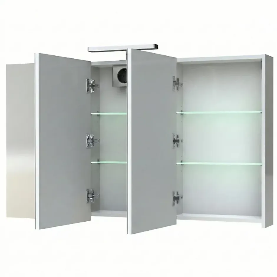 Planète Bain Armoire de toilette éclairante 3 portes 120 cm blanche Juno 2* Armoire De Toilette