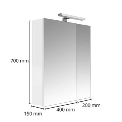 Planète Bain Armoire de toilette éclairante 2 portes 60 cm blanche Juno 2