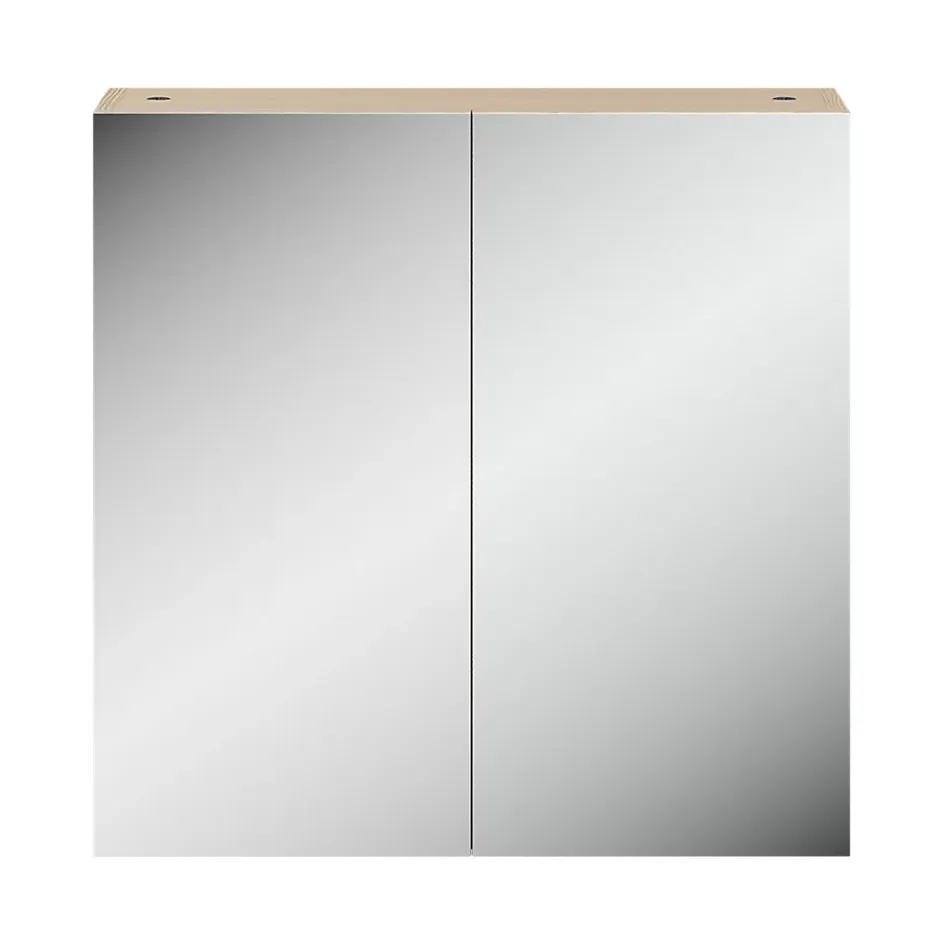 Armoire de toilette effet chêne et 2 portes miroir l.55 x H.54 xP.14,6 cm, Opah* Armoire De Toilette
