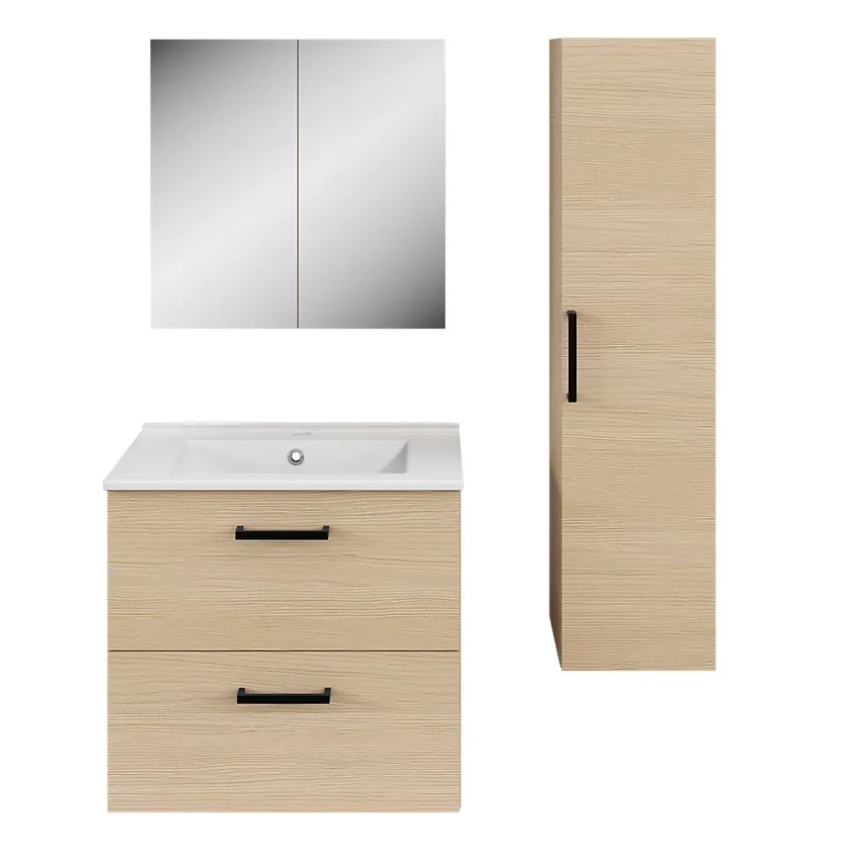 Armoire de toilette effet chêne et 2 portes miroir l.55 x H.54 xP.14,6 cm, Opah* Armoire De Toilette