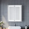 Sirhona Armoire de toilette en Acier Inoxydable Miroir double 60x70 cm Interrupteur tactile LED + Prise rasoir + Grand rangement