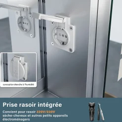 Sirhona Armoire de toilette en aluminium LED 650 x 600 x 130mm Meuble de rangement pour salle de bain Smart Interrupteurs tactiles* Meuble De Salle De Bains Faible Profondeur|Armoire De Toilette
