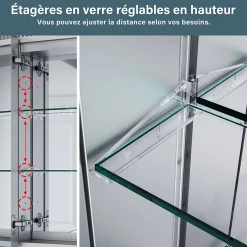 Sirhona Armoire de toilette en aluminium LED 650 x 650 x 130mm Meuble de rangement pour salle de bain Smart Interrupteurs tactiles