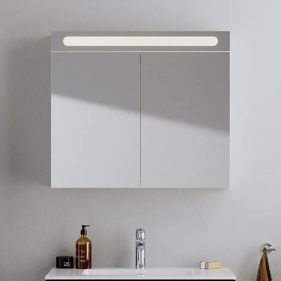 Duravit Armoire de toilette en aluminium 2 portes miroir avec éclairage LED pour salle de bain et toilette - 70x100x15cm - DURAPOINT