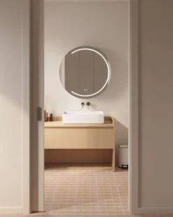 Poalgi Armoire de toilette LED aluminium MANILLONS 1p miroir diamètre 80 cm P. 14 cm - Nox