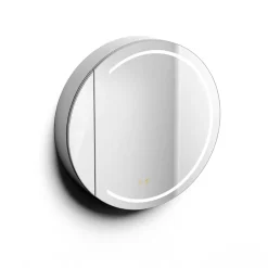 Poalgi Armoire de toilette LED aluminium MANILLONS 1p miroir diamètre 80 cm P. 14 cm - Nox