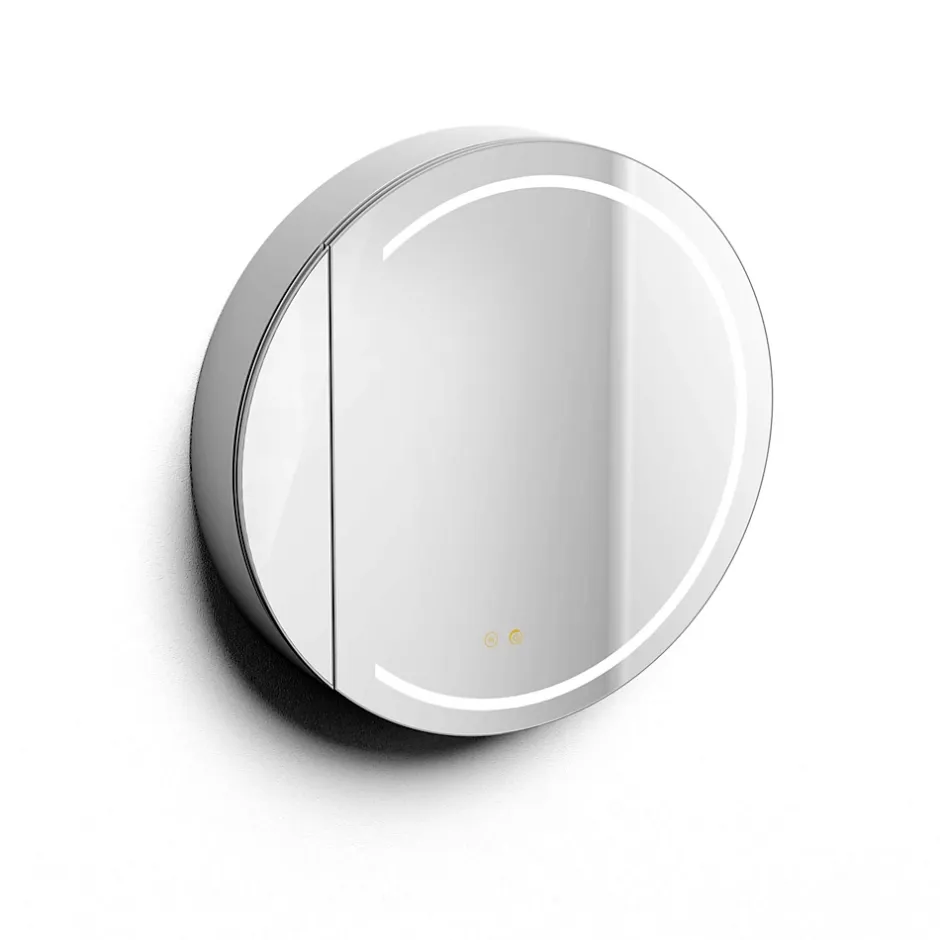 Poalgi Armoire de toilette LED aluminium MANILLONS 1p miroir diamètre 80 cm P. 14 cm - Nox