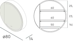 Poalgi Armoire de toilette LED aluminium MANILLONS 1p miroir diamètre 80 cm P. 14 cm - Nox
