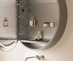 Poalgi Armoire de toilette LED aluminium MANILLONS 1p miroir diamètre 80 cm P. 14 cm - Nox